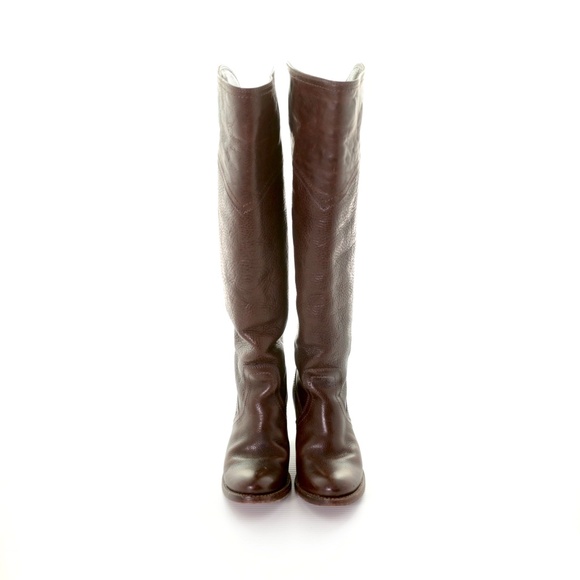 Frye Jane Tall Cuff Over The Knee Brown Leather Heel Cowboy Boots Womens 6M Boho - Picture 2 of 10
